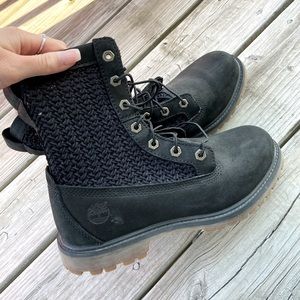 Black knit timberlands